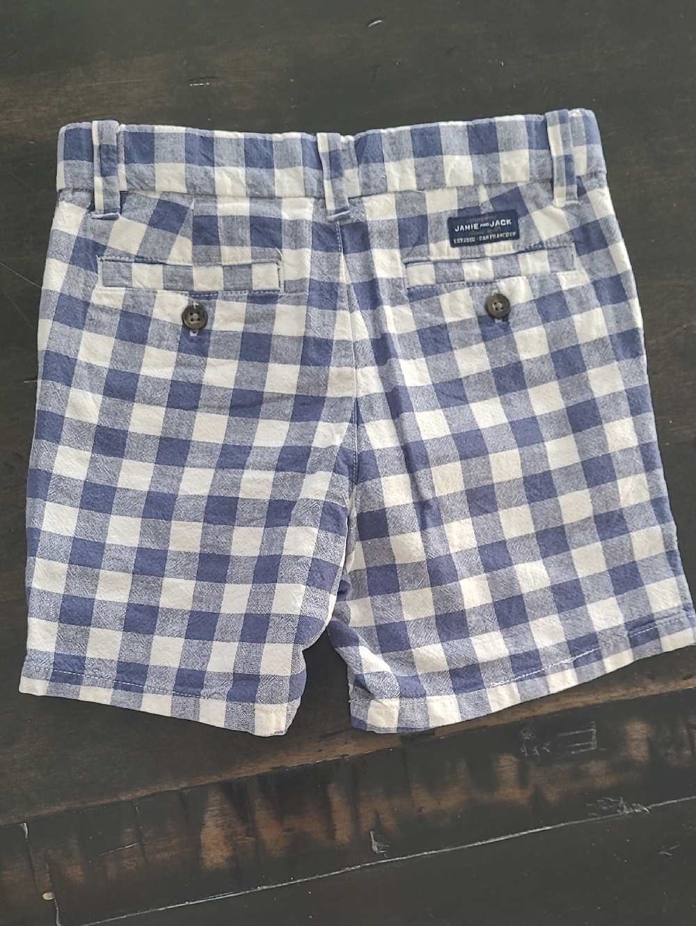 Janie and Jack Blue White Plaid Gingham Boys Shorts 3T